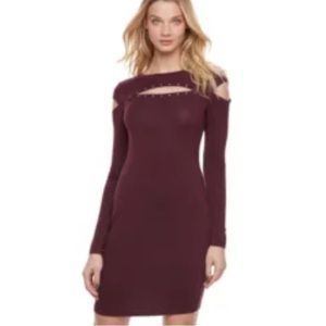 Rock & Republic Cold Embellished Sheath Dress Burgundy Sz M